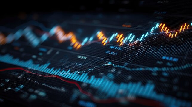 High quality stock market graph and financial chart interface, holographic digital data display, tech finance style - Powered by Adobe