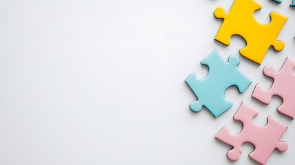 Obraz premium Colorful Puzzle Pieces on White Background Abstract Jigsaw Teamwork Concept
