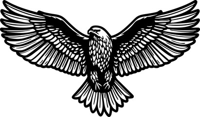 Fototapeta premium Majestic eagle with outstretched wings detailed black and white illustration, powerful bird, freedom and strength symbol