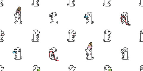 dog seamless pattern Beagle Golden Retriever sitting cartoon character ice cream tennis ball food bowl sausage hotdog puppy vector pet breed cartoon tile background gift wrapping paper repeat wallpape