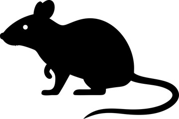 Black and white cartoon vector silhouette illustration of a funny wild rodent mouse or rat with a long tail, isolated nature animal character drawing art icon