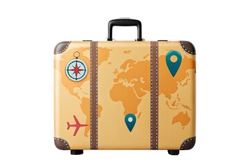 Photoreal suitcase with different travel destination elements. World travel vector concept
