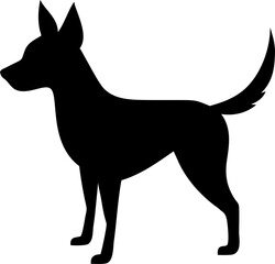 Black and white vector cartoon illustration of a cute dog silhouette