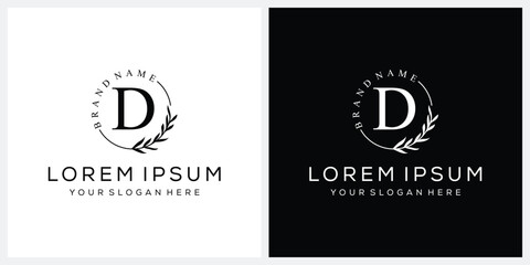 Initial letter D cosmetics fashion logo design, serif font graphic icon, leaves nature symbol concept 