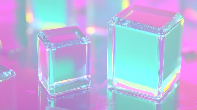 Abstract iridescent glass cubes pastel background - Powered by Adobe