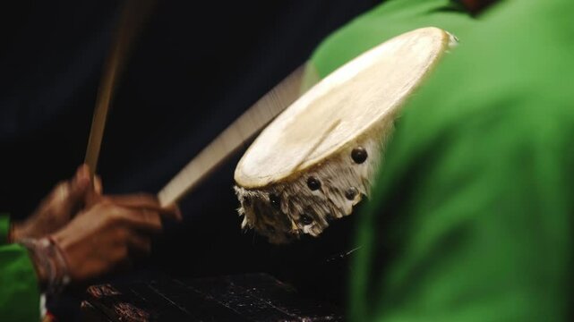 Close-Up of Hands Energetically Beating a Traditional South Sulawesi Drum &ndash; Cultural Rhythm and Performance