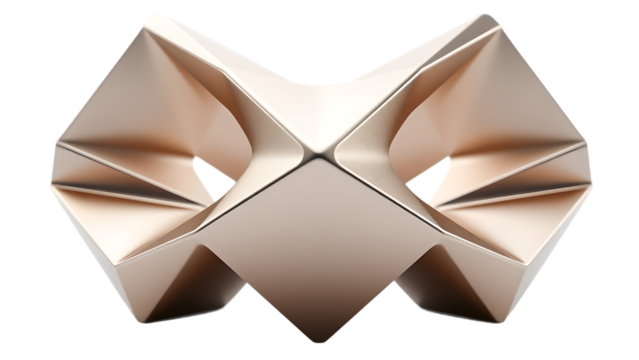 Modern geometric 3d shape with glossy metallic texture isolated on transparent background