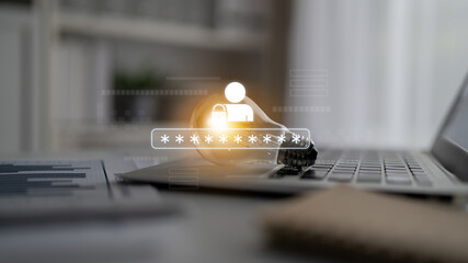 User authentication and password protection concept showing secure login, privacy safeguard, data...