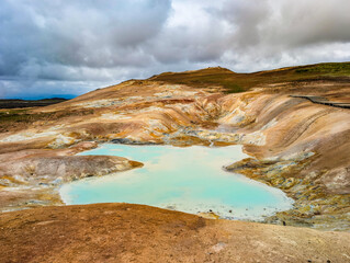 Aerial view of Krafla Lava Fields Leirhnjukur. Iceland