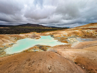 Aerial view of Krafla Lava Fields Leirhnjukur. Iceland