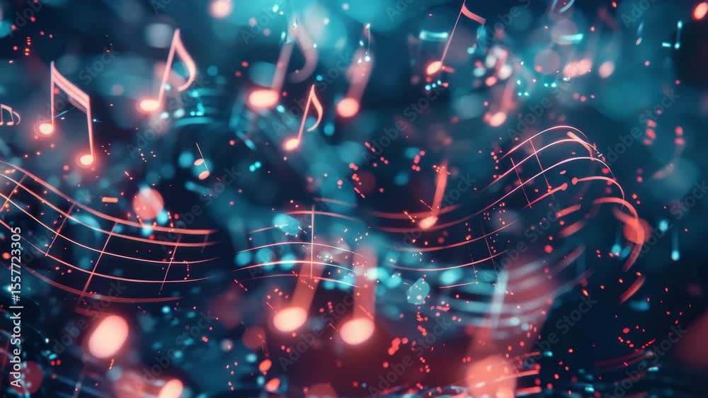 Poster vibrant musical notes dancing through a colorful background in high quality 4k video capturing the e