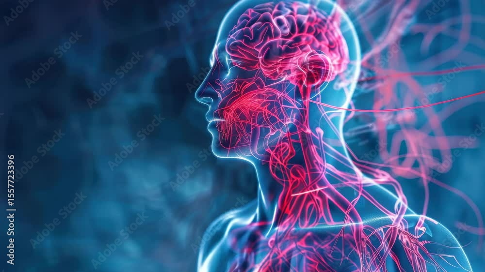 Poster Exploring the intricate human anatomy with detailed visualization of the brain and nervous system in vibrant colors