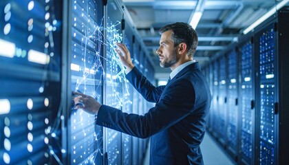 Fototapeta premium Data Center Specialist Managing Server Infrastructure and Network
