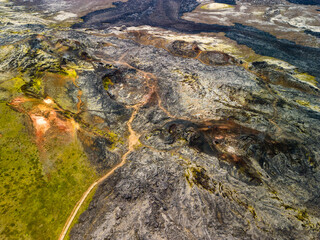 Aerial view of Krafla Lava Fields Leirhnjukur. Iceland