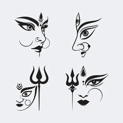 Happy navratri greeting with maa durga face illustration and typography silhouette
