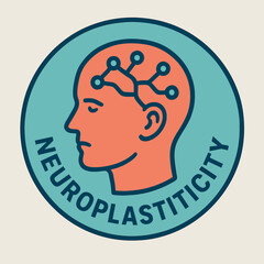 Neuroplasticity emblem featuring human profile and brain connections  