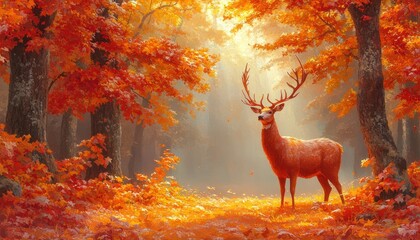 Majestic deer in autumn forest