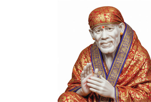 Sai Baba Indian god. Hindu god Shirdi Sai Baba, guru purnima festival poster or banner idea. spiritual master in warm orange tones.