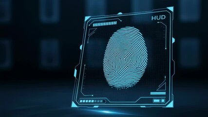 Futuristic biometric fingerprint scanner for digital security access and data recognition technology footage. - Powered by Adobe