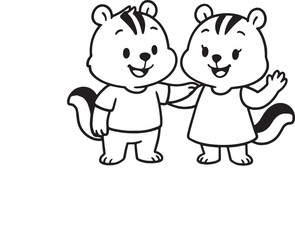 Two adorable chipmunks holding each other in a cute cartoon style