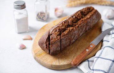 Rye bread with garlic sprinkled