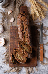 Rye bread with garlic sprinkled