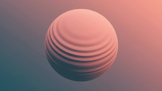Textured sphere rosecolored with horizontal indented rings against a gradient backdrop