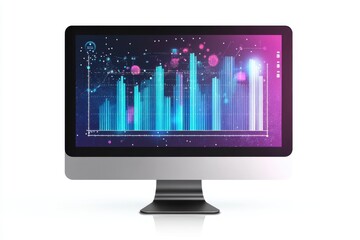 Loading graphic displayed on a sleek monitor with vibrant data visualization elements in digital workspace, Loading Graphic On Monitor Side View