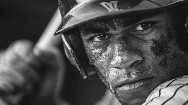 Close Up Portrait Of A Sweaty Baseball Player