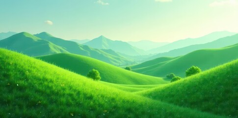Abstract green hills, rolling mountains, peaceful vista, serene nature scene, background, earth, art