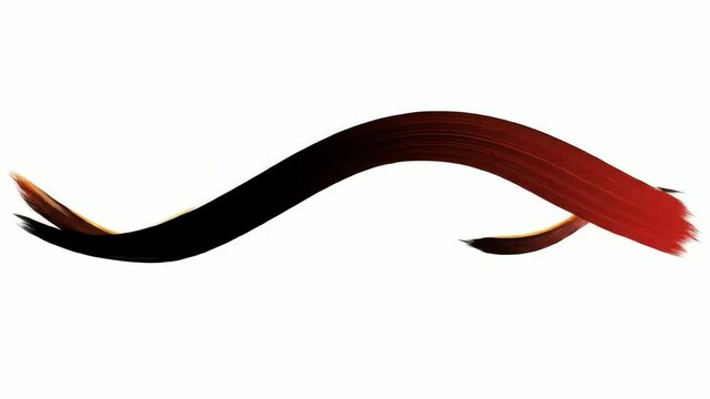 Wavy artistic strokes of black red and yellow arranged in a parallel formation on a white background