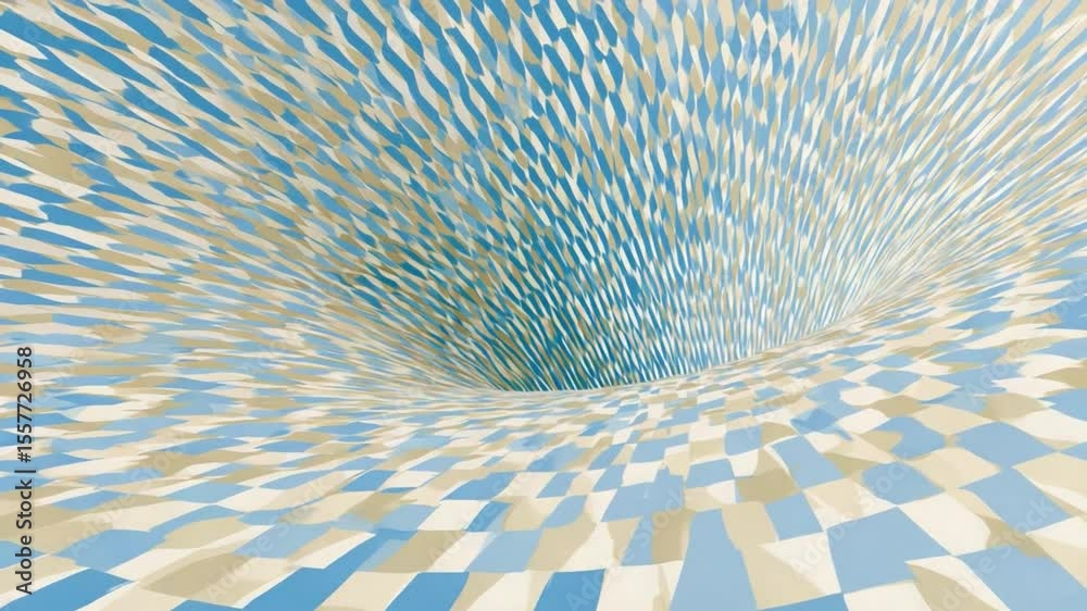 Aufkleber Abstract Vortex: A mesmerizing abstract artwork depicting a swirling vortex of blue and beige geometric shapes, creating a sense of depth and movement.