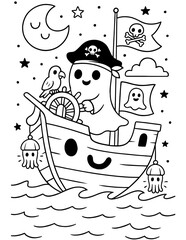 Fototapeta premium Ghost Ship Adventure Halloween Coloring Page