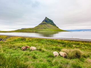 Obraz premium Aerial view of the Kirkjufell mountain