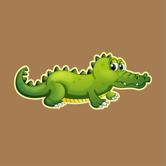 Playful Crocodile in the Wild: A charming illustration of a lively crocodile, showcasing its vibrant green scales and distinct features against a warm, earthy backdrop.