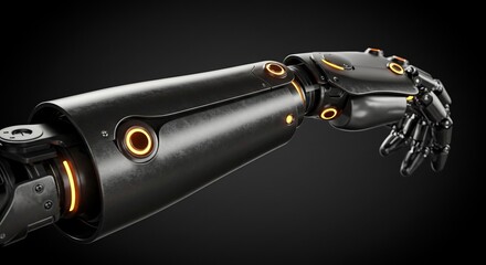 Sleek Robotic Arm with Glowing Orange Accents on Dark Background