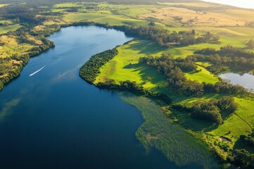 Fototapeta premium Explore the scenic beauty of Wallaga Lake in New South Wales Australia on a sunny day, Wallaga Lake ocean coast in Australia NSW Travel destination aerial view