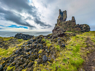 Londrangar coastal walk, Snaefellsnes National Park, Iceland.