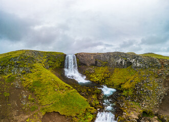 Obraz premium Aerial view of Svodufoss waterfall in Snaefellsnes peninsula, Iceland