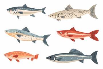 Obraz premium Salmon fish are swimming underwater in the ocean, showcasing their vibrant colors and streamlined bodies