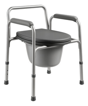 A bedside commode for a bedroom, offering a convenient toilet solution for individuals with limited mobility.