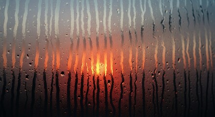 Sunset Light Seen Through Wet Glass with Water Droplets