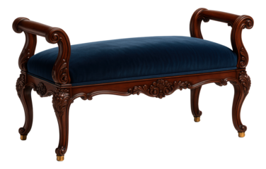 A vintage-style bench with intricate carvings, adding a regal touch to an entryway in a historic home.