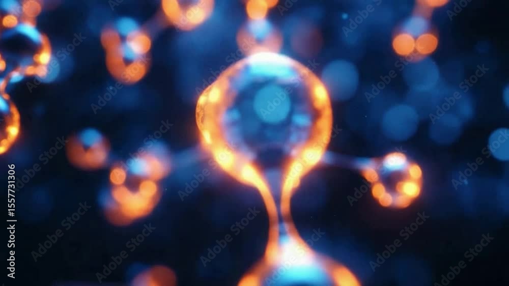 Fototapete Molecular World: Captivating visual of molecular structures, showcasing the elegance and complexity of science. It uses a close-up shot, where the microscopic details are illuminated by light.