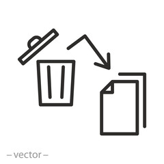 document restored after deletion, recover deleted icon, restore information or data, thin line symbol on white background - editable stroke vector illustration