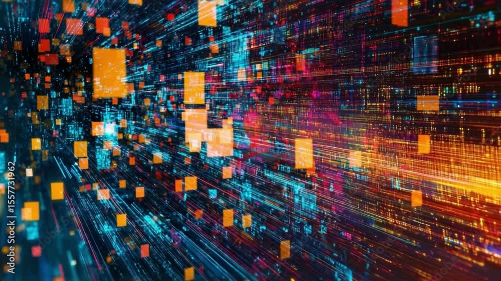 Aufkleber Digital Universe: An abstract representation of the digital universe, with streams of vibrant light particles weaving through interconnected data pathways.