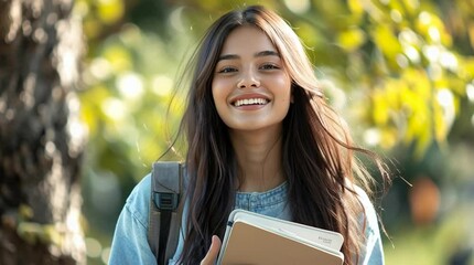 young woman reading book in park - Powered by Adobe