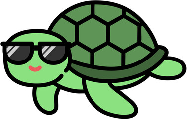  바다에 사는 해양생물 캐릭터 선글라스를 쓴 거북 일러스트