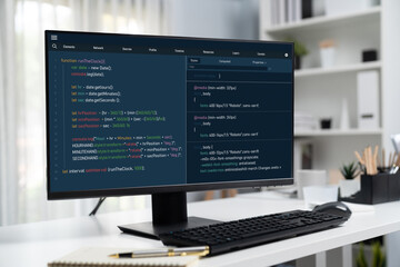 Software development programming on computer screen for brisk application and program coding