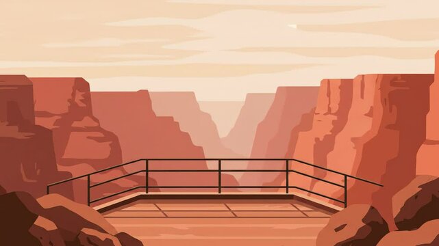 Canyon view from a lookout platform with a railing